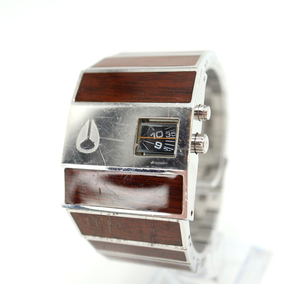 Nixon The Rotolog Wandering Hour Watch 35mm Dark Brown Wood Stainless Working